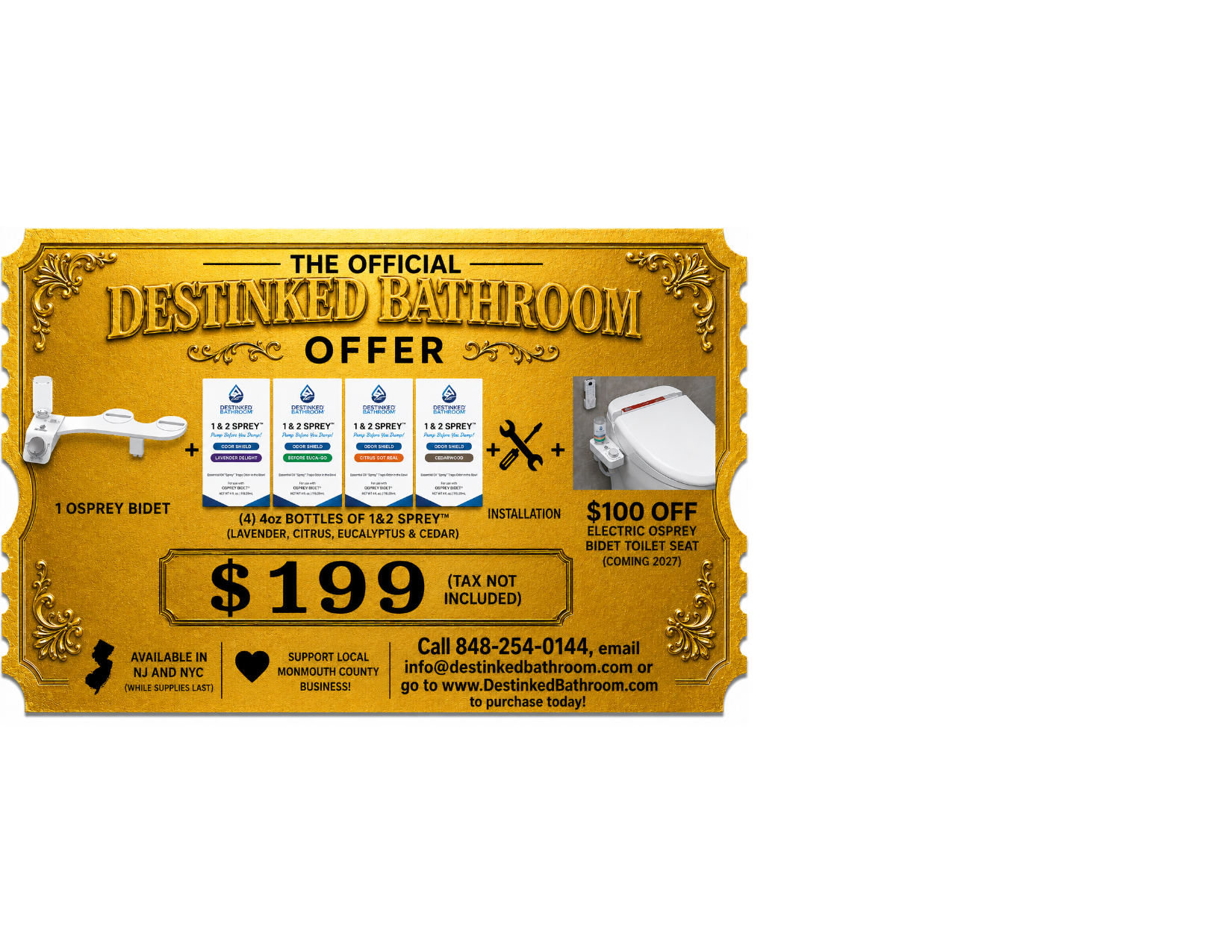 CARD GOLDEN TICKET (5) $199 Osprey Bidet/Install Offer - Image 1